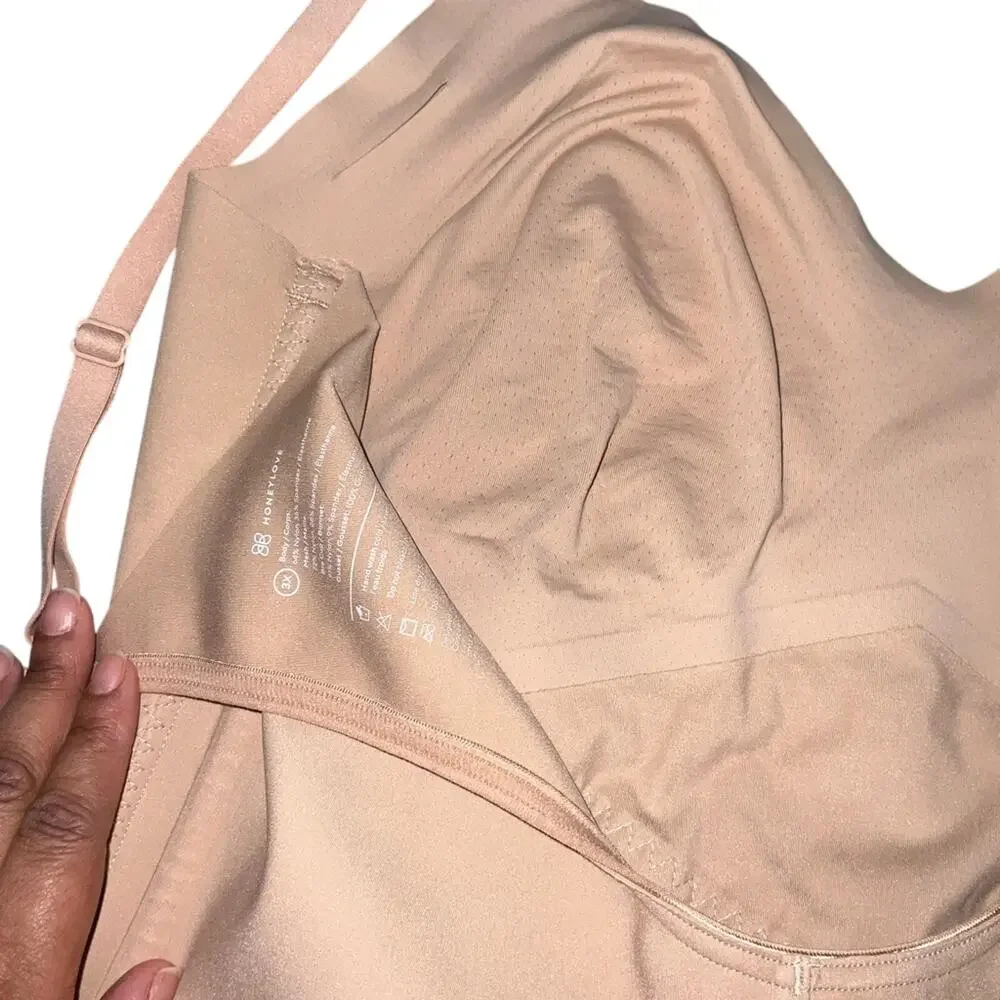 Honeylove Sculptwear Low Back Mid-Thigh Bodysuit compression shaper 3X NWT Sand